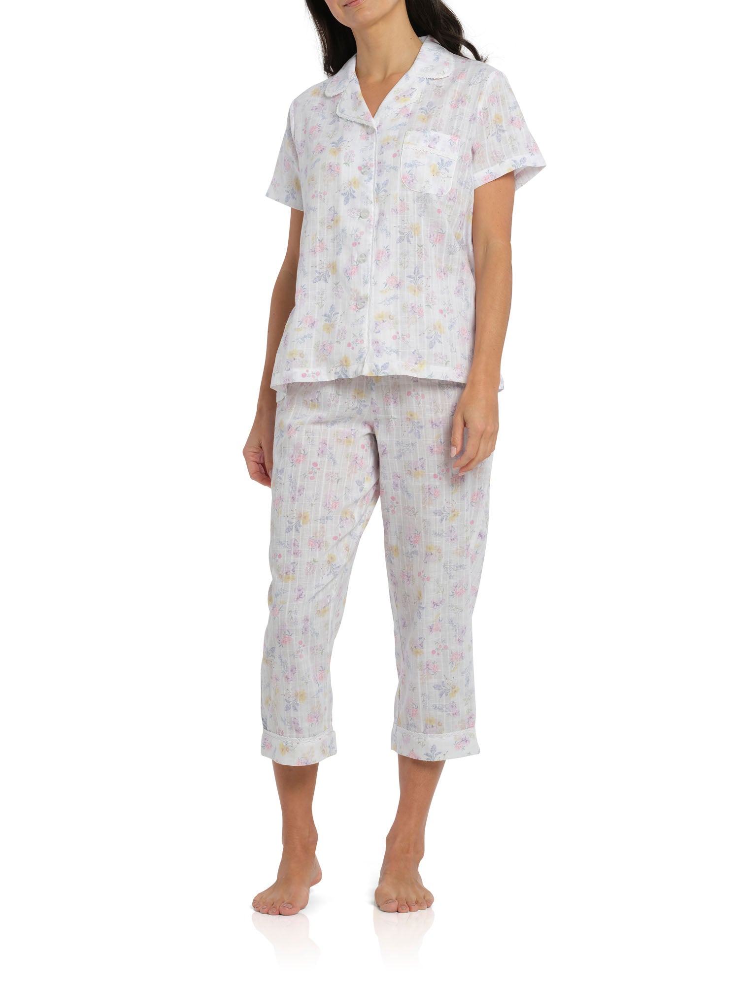 Women's Spring Meadow Cotton Pyjama Set with 7/8 Pant | Magnolia Lounge Australia