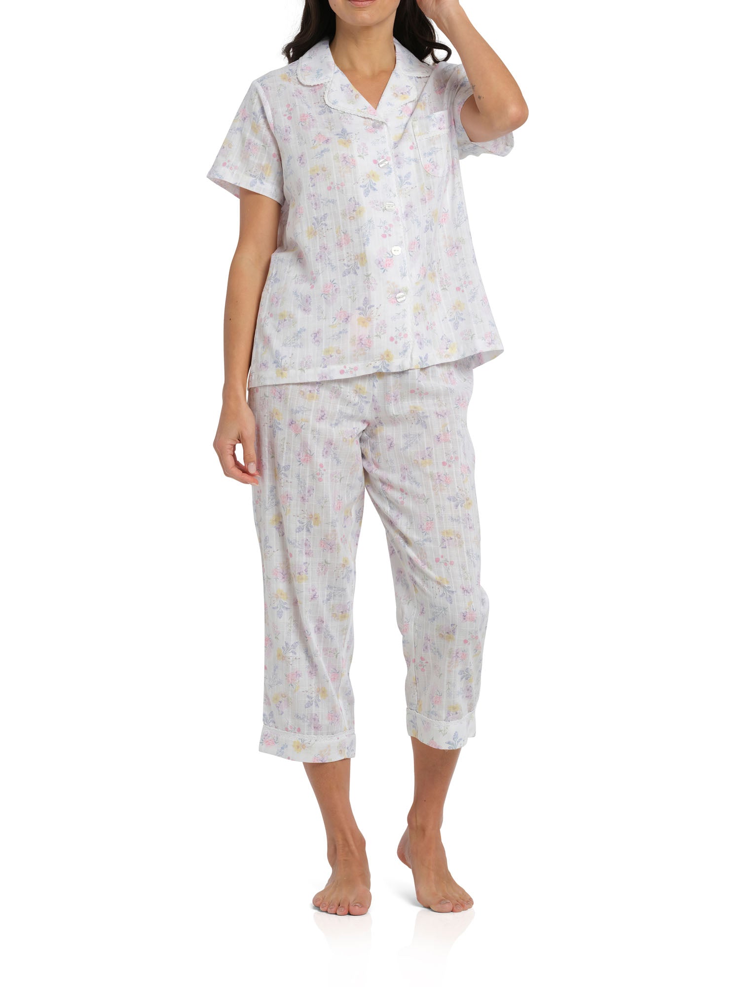Women's Spring Meadow Cotton Pyjama Set with 7/8 Pant | Magnolia Lounge Australia