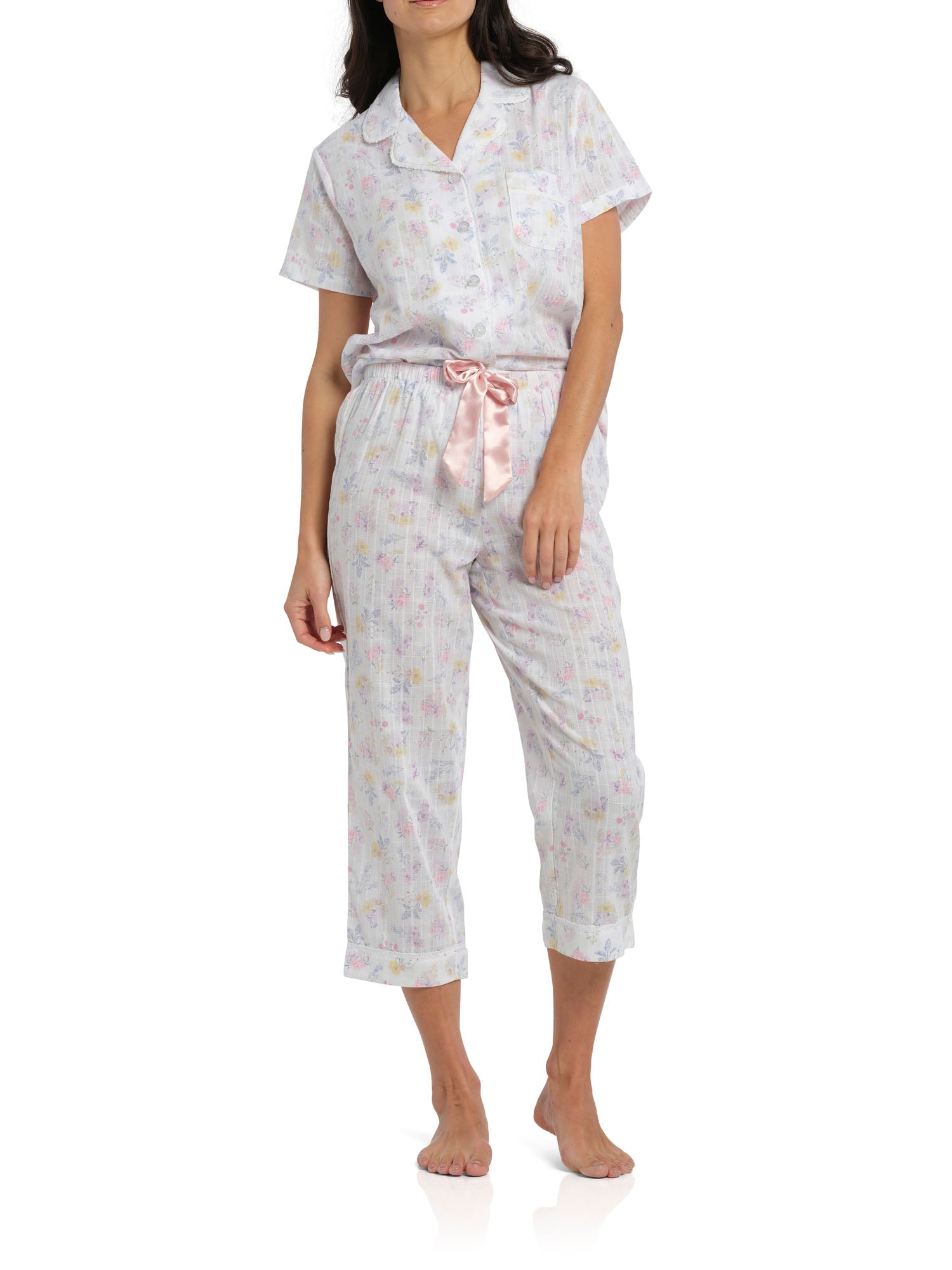 Women's Spring Meadow Cotton Pyjama Set with 7/8 Pant | Magnolia Lounge Australia