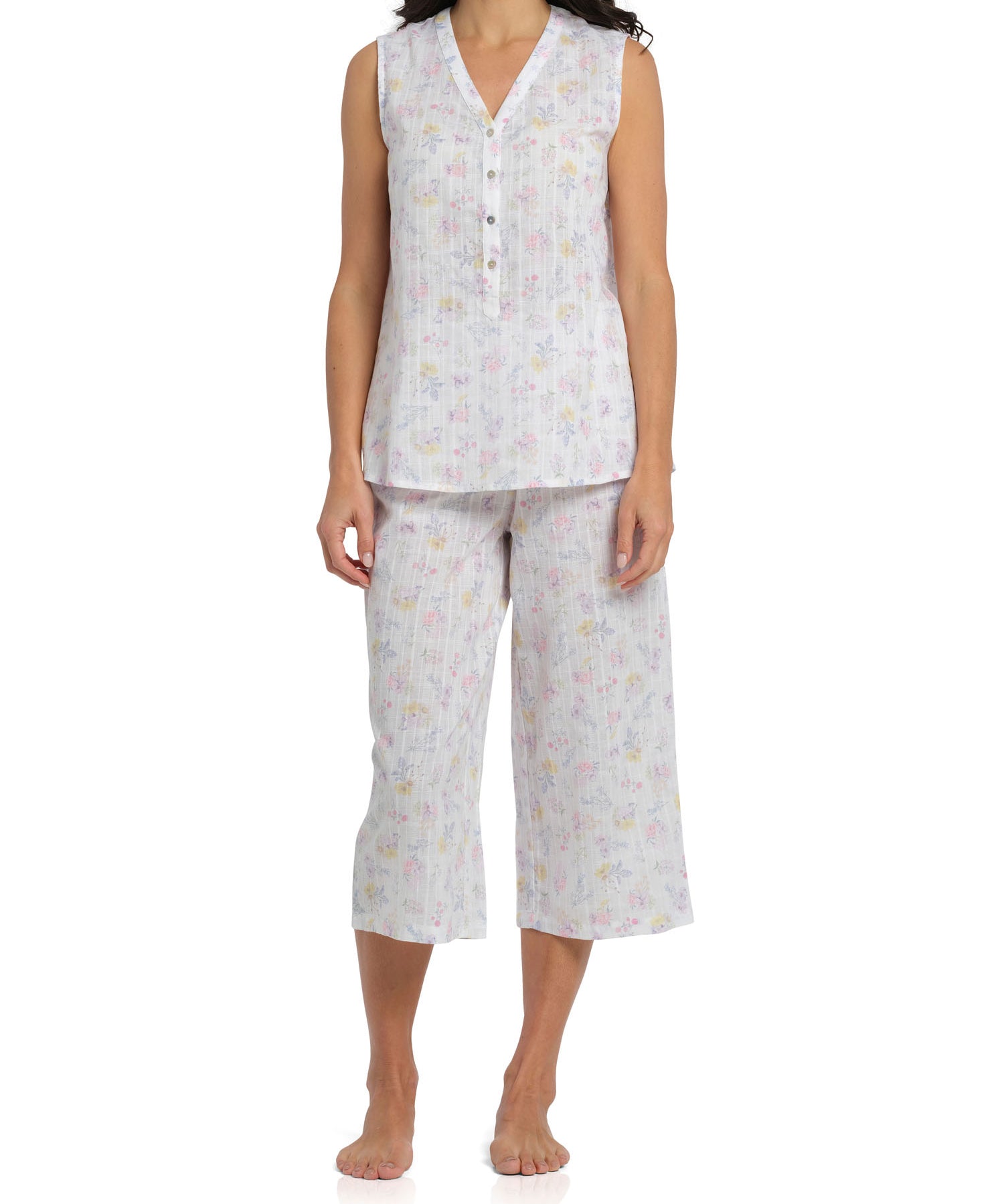 Women's Spring Meadow Cotton Tank & 3/4 Pant Pyjama Set | Magnolia Lounge Australia