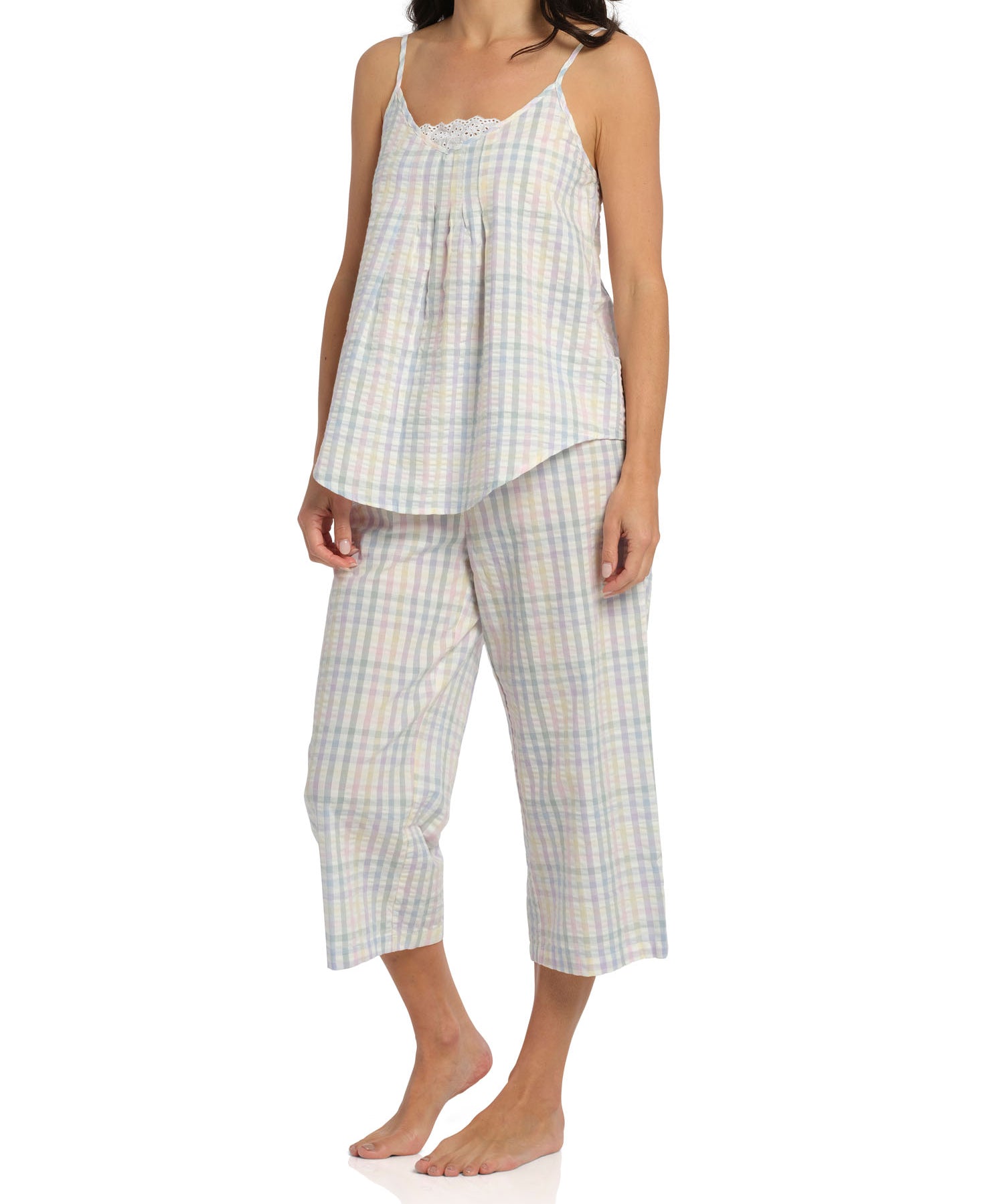 gingham print pyjama set | Women's Summer Picnic Cami & 3/4 Pant Cotton Pyjama Set | Shop womens sleepwear australia