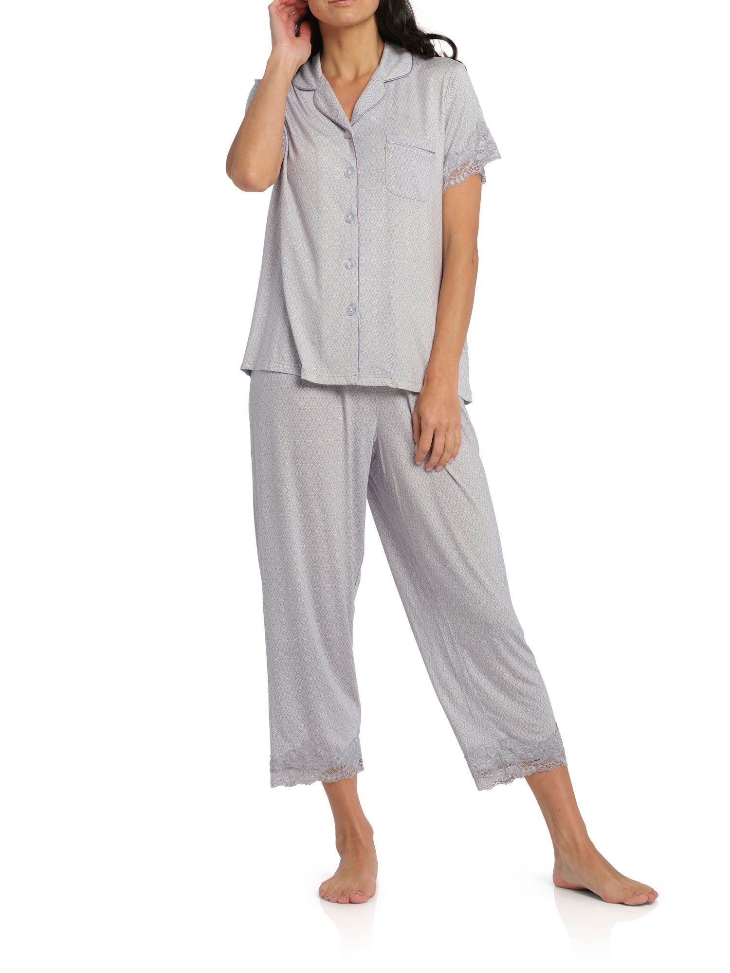 Women's Spring Tile Summer Viscose Elastane Short Sleeve Pyjama Set