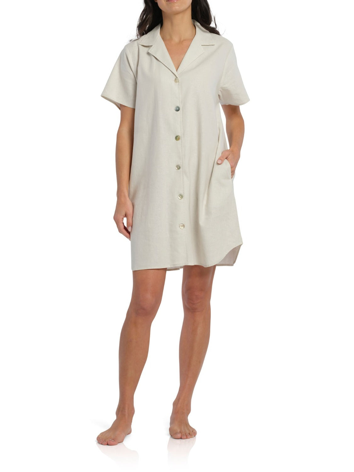 Women's Ivory Summer Dreaming Linen Button Through Nightie | Magnolia Lounge Australia