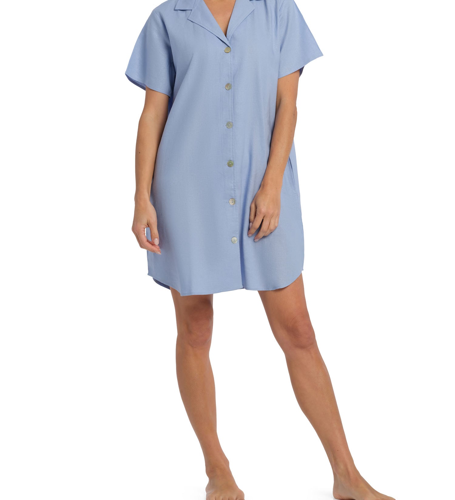 Women's Cornflower Summer Dreaming Linen Button Through Nightie | Magnolia Lounge Australia