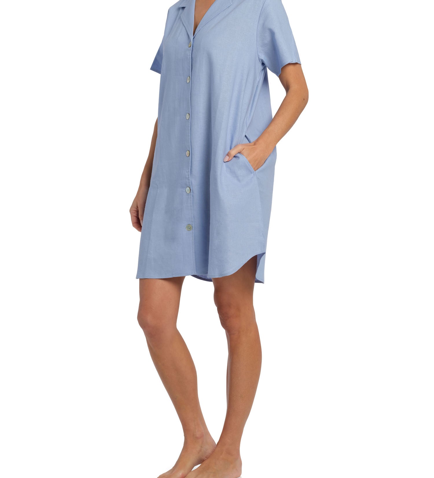 Women's Cornflower Summer Dreaming Linen Button Through Nightie | Magnolia Lounge Australia
