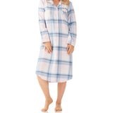 Ava Check Flannelette Cotton Midi Length Nightshirt Magnolia Lounge