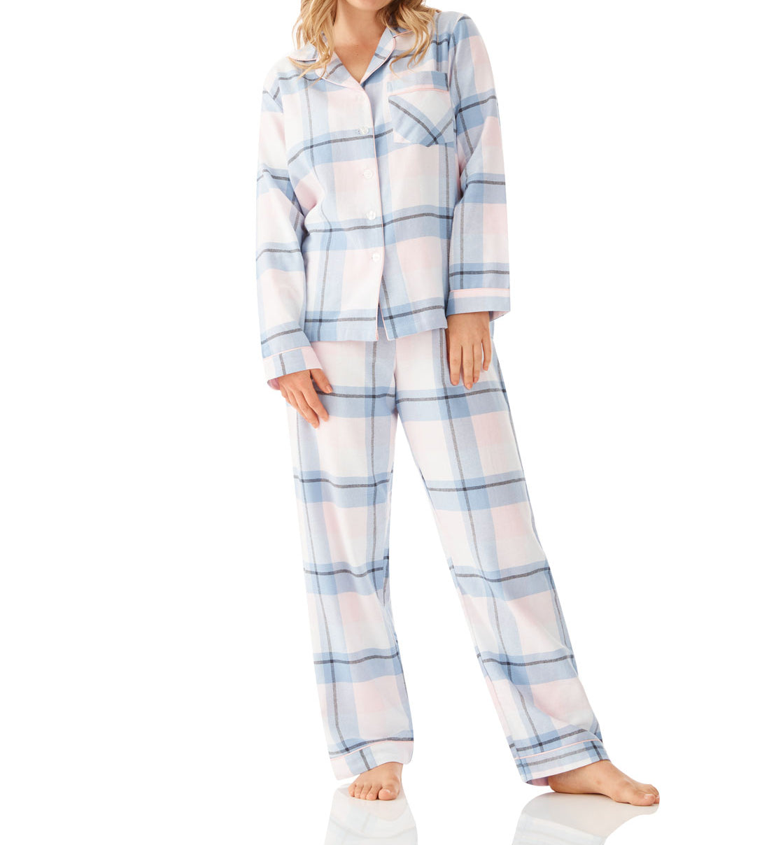 Ava Check Flannelette Cotton Pyjama Set Magnolia Lounge