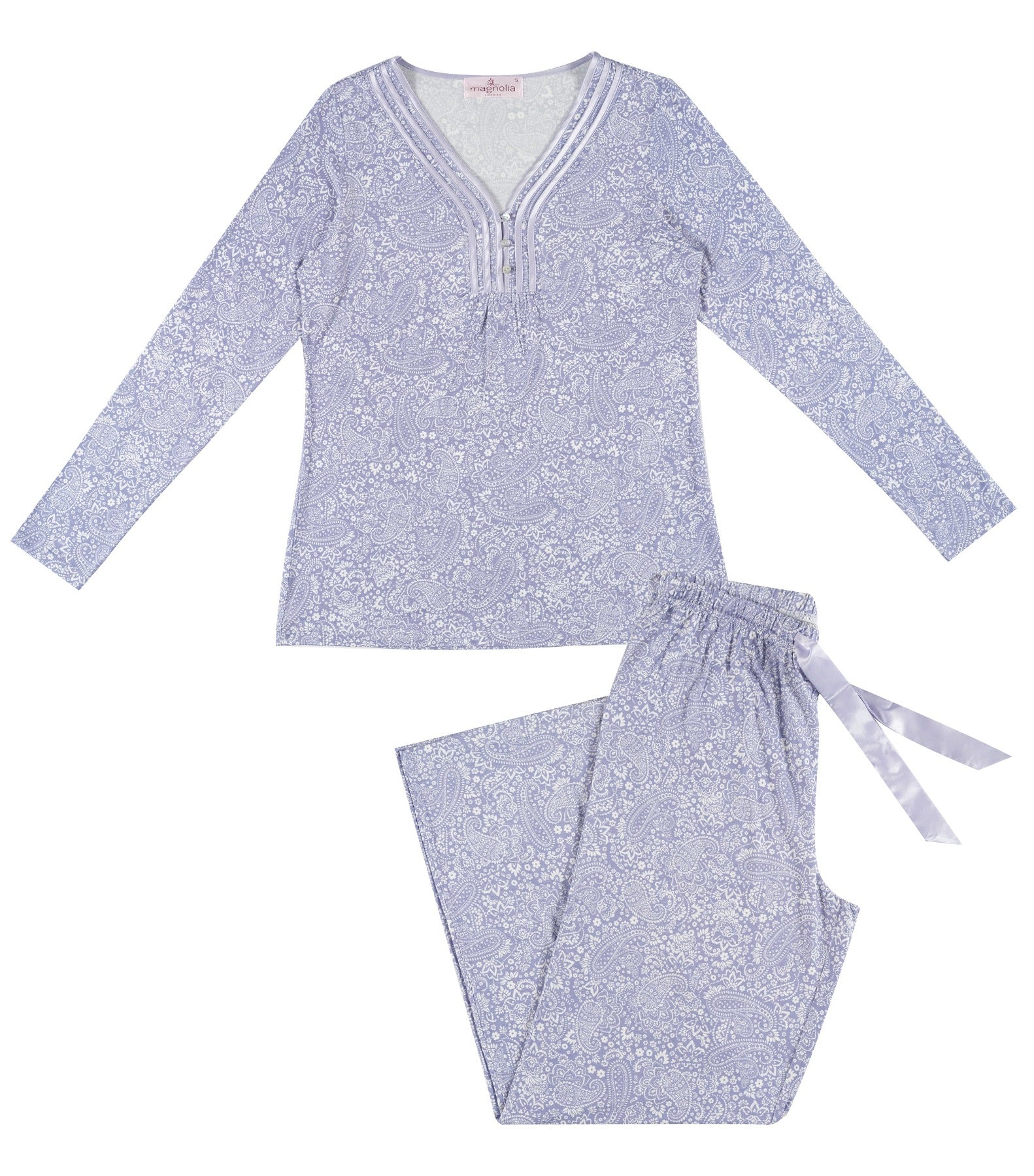 Dawn Paisley Bamboo Elastane Henley Pyjama Set | women's winter pyjamas | Magnolia Lounge Australia