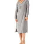 Leila Bamboo Elastane Long Sleeve Henley Winter Nightie Magnolia Lounge