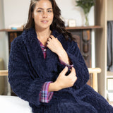 Navy Shawl Collar Fleece Dressing Gown | Womens Winter Dressing Gown | Magnolia Lounge Australia
