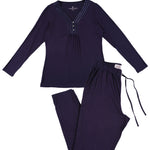 Night Sky Bamboo Elastane Henley Top & Tapered Pant Set | Magnolia Lounge Australia