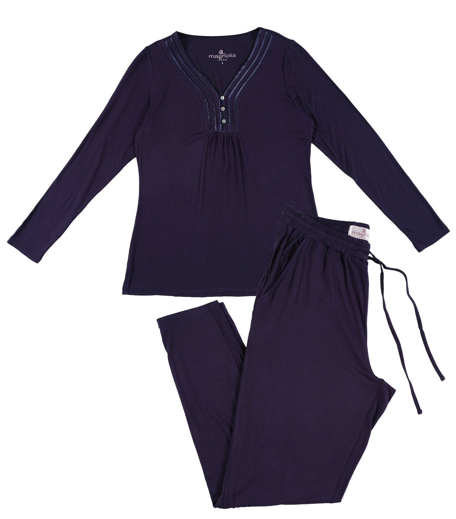 Night Sky Bamboo Elastane Henley Top & Tapered Pant Set | Magnolia Lounge Australia