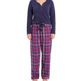 Navy Henley Top & Dusk Check Flannelette Pants Pyjama Set