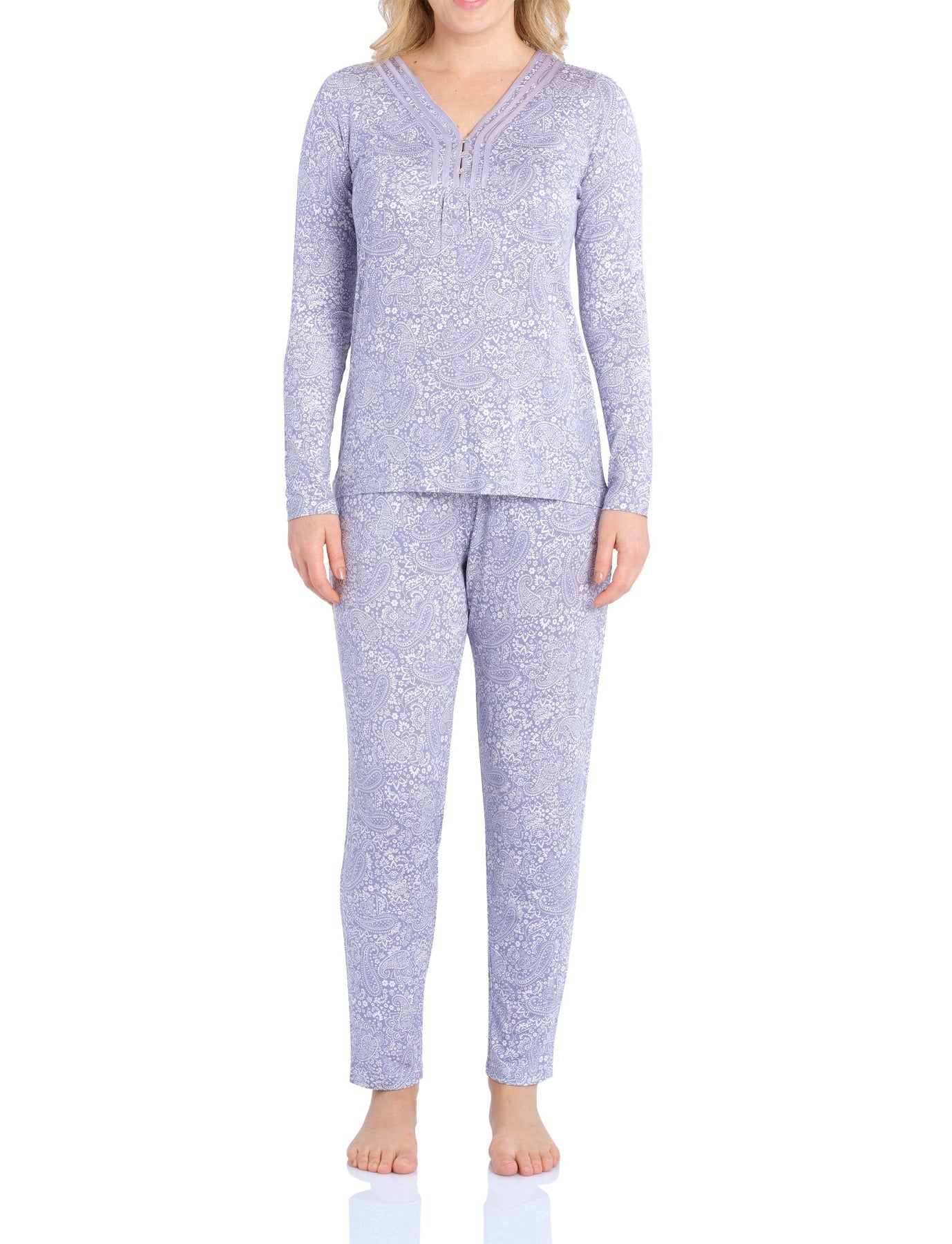 Dawn Paisley Bamboo Elastane Henley Pyjama Set | women's winter pyjamas | Magnolia Lounge Australia