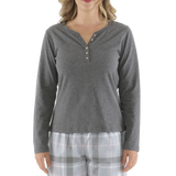 Charcoal Henley Tee with Moss Check Flannel Pant Pyjama Set