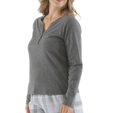 Charcoal Henley Tee with Moss Check Flannel Pant Pyjama Set