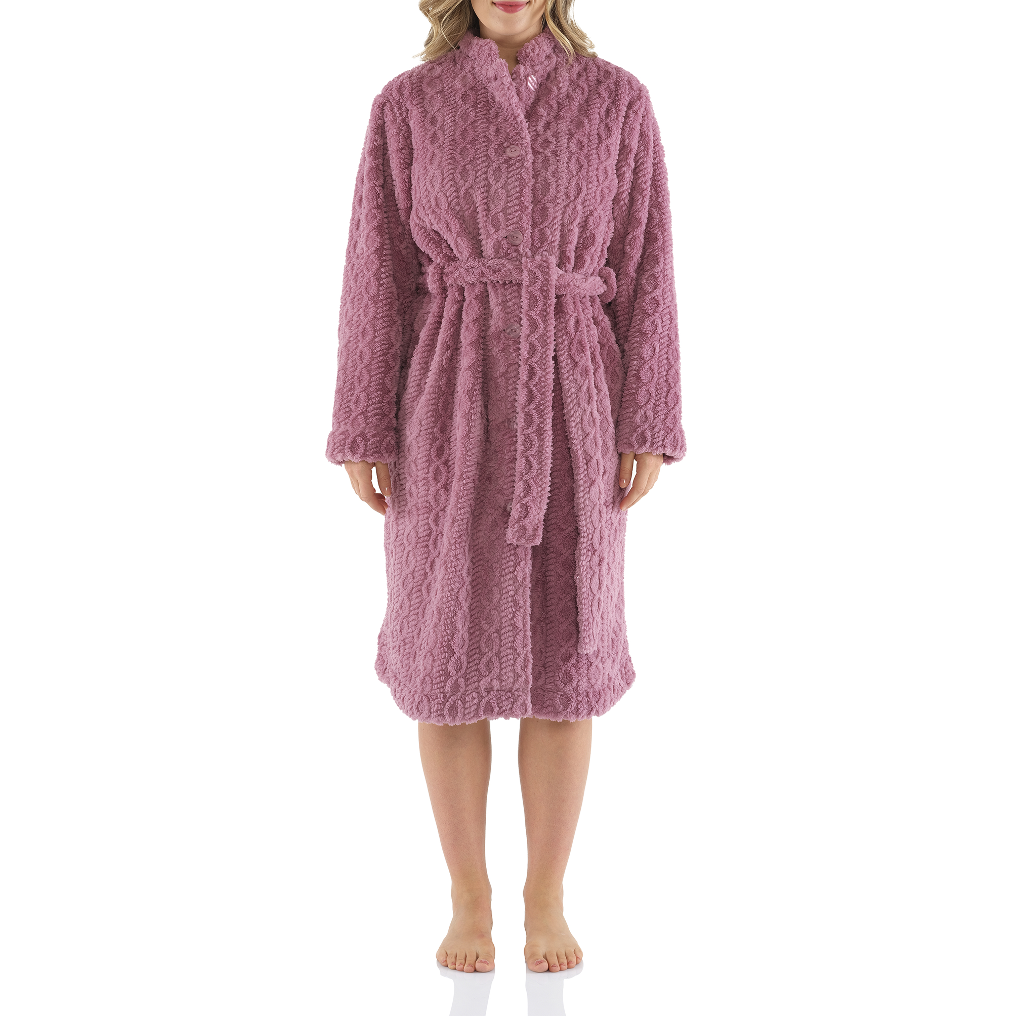 Mauve Button Up Lux Sherpa Fleece Dressing Gown Women's Winter Dressing Gowns Australia