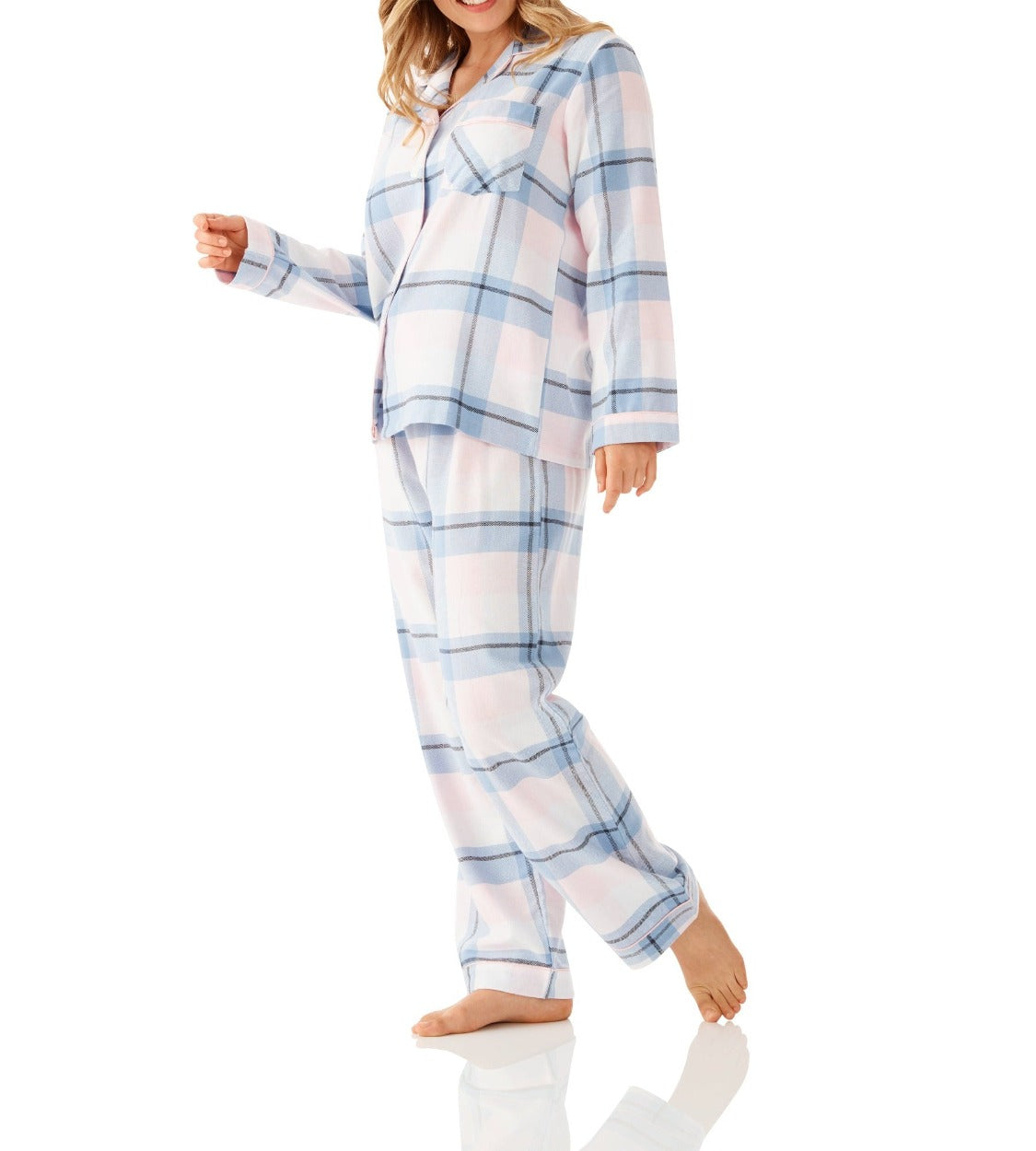 Ava Check Flannelette Cotton Pyjama Set Magnolia Lounge