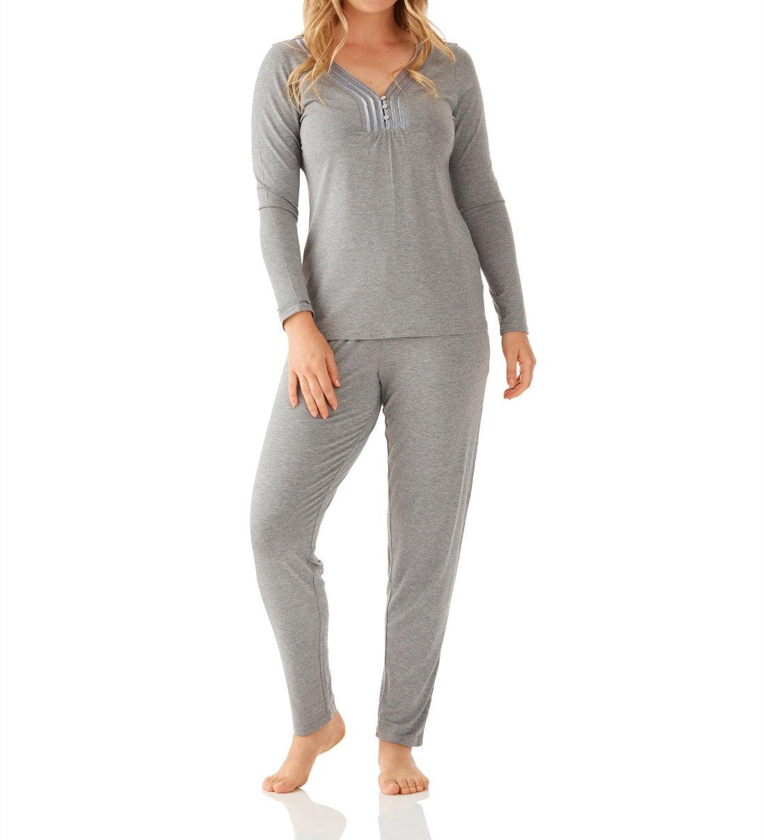 Leila Bamboo Elastane Henley Tee Magnolia Lounge