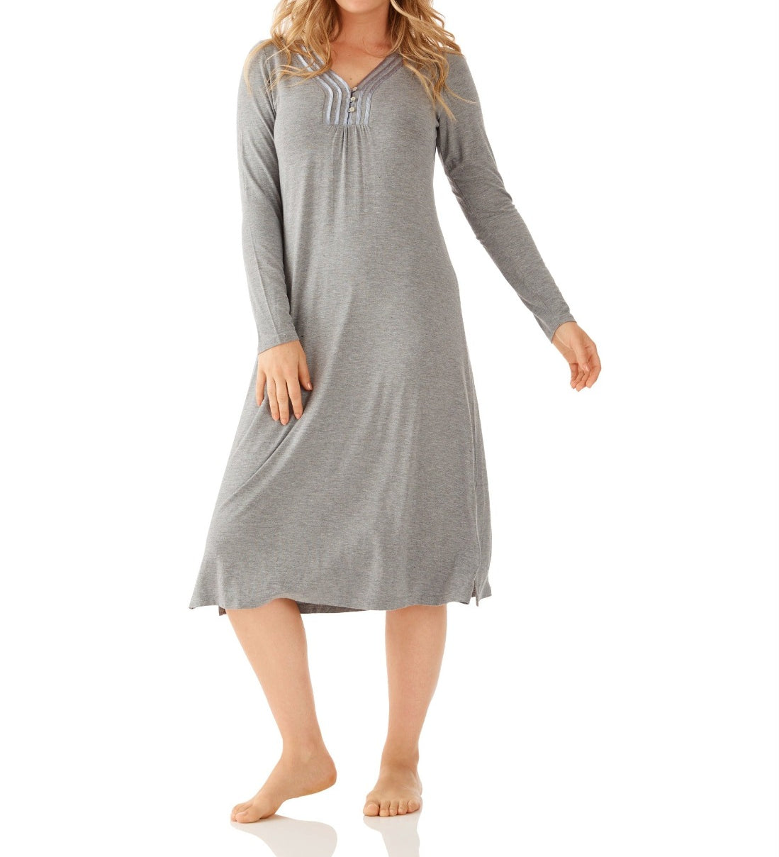 Leila Bamboo Elastane Long Sleeve Henley Winter Nightie Magnolia Lounge