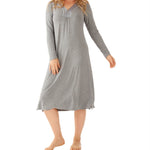 Leila Bamboo Elastane Long Sleeve Henley Winter Nightie Magnolia Lounge