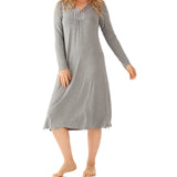 Leila Bamboo Elastane Long Sleeve Henley Winter Nightie Magnolia Lounge