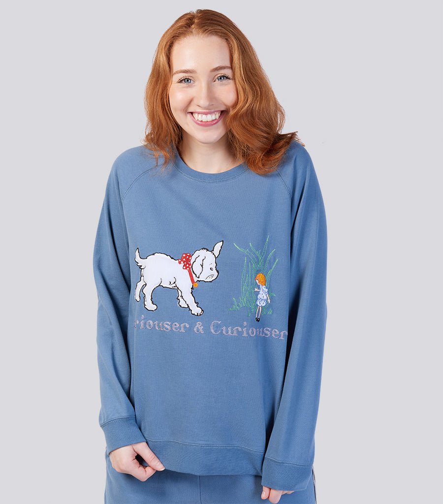 Denim Blue Ultra Soft Pure Cotton Fleece Sweater - Alice in Wonderland Young Spirit