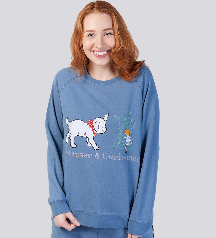Denim Blue Ultra Soft Pure Cotton Fleece Sweater - Alice in Wonderland Young Spirit