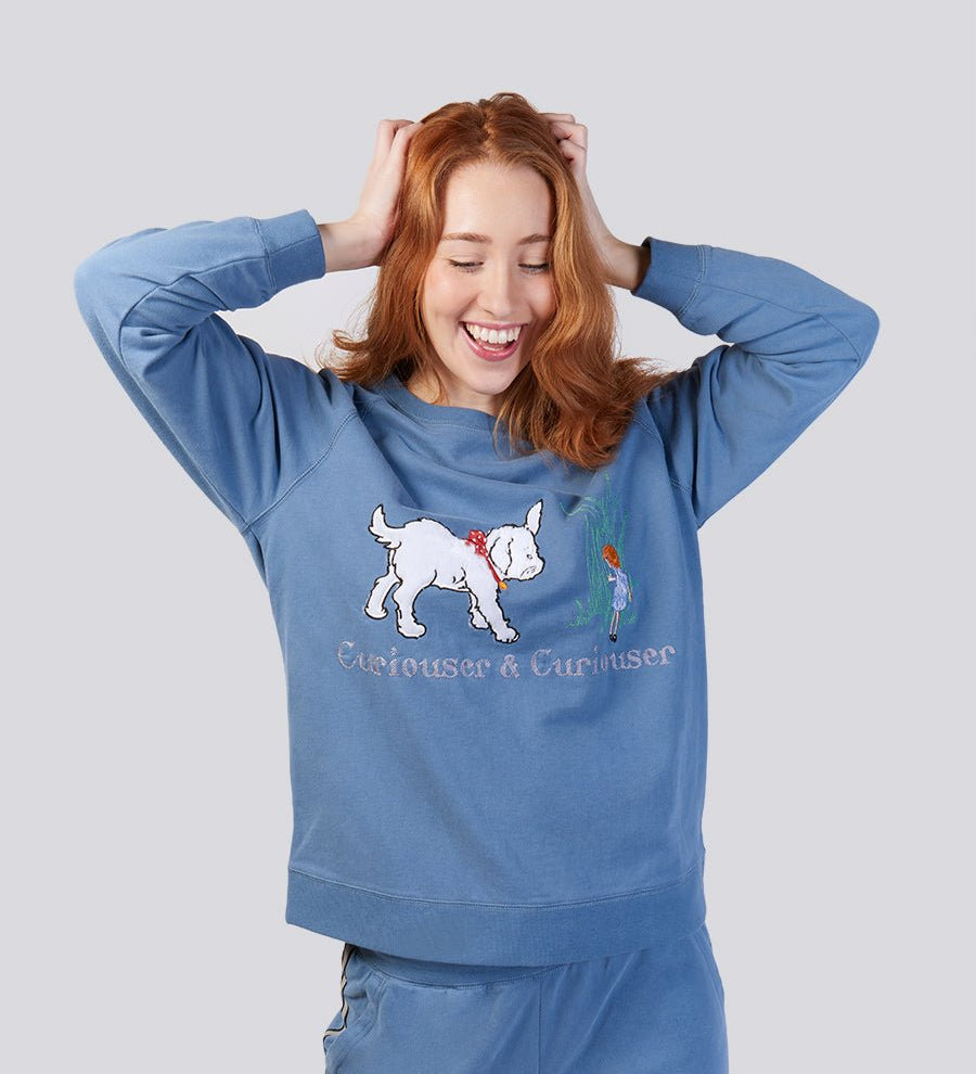Denim Blue Ultra Soft Pure Cotton Fleece Sweater - Alice in Wonderland Young Spirit