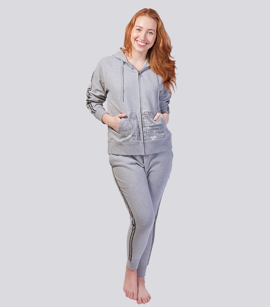 Grey Marle Ultra Soft Pure Cotton Fleece Hoodie Jacket - Alice In Wonderland Young Spirit