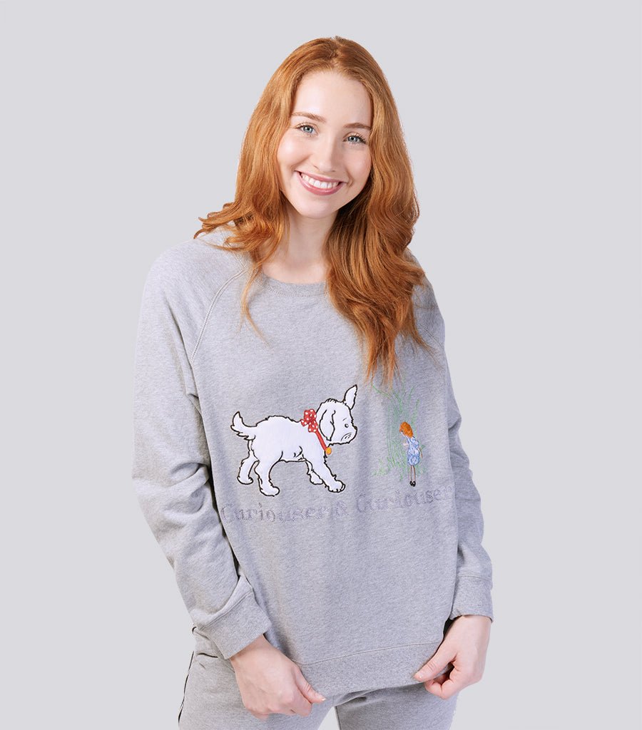 Grey Marle Ultra Soft Pure Cotton Fleece Sweater - Alice in Wonderland Young Spirit