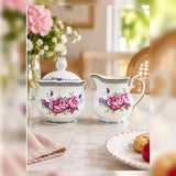 Fine Chinaware Bone China Rose Creamer & Sugar Jar Set