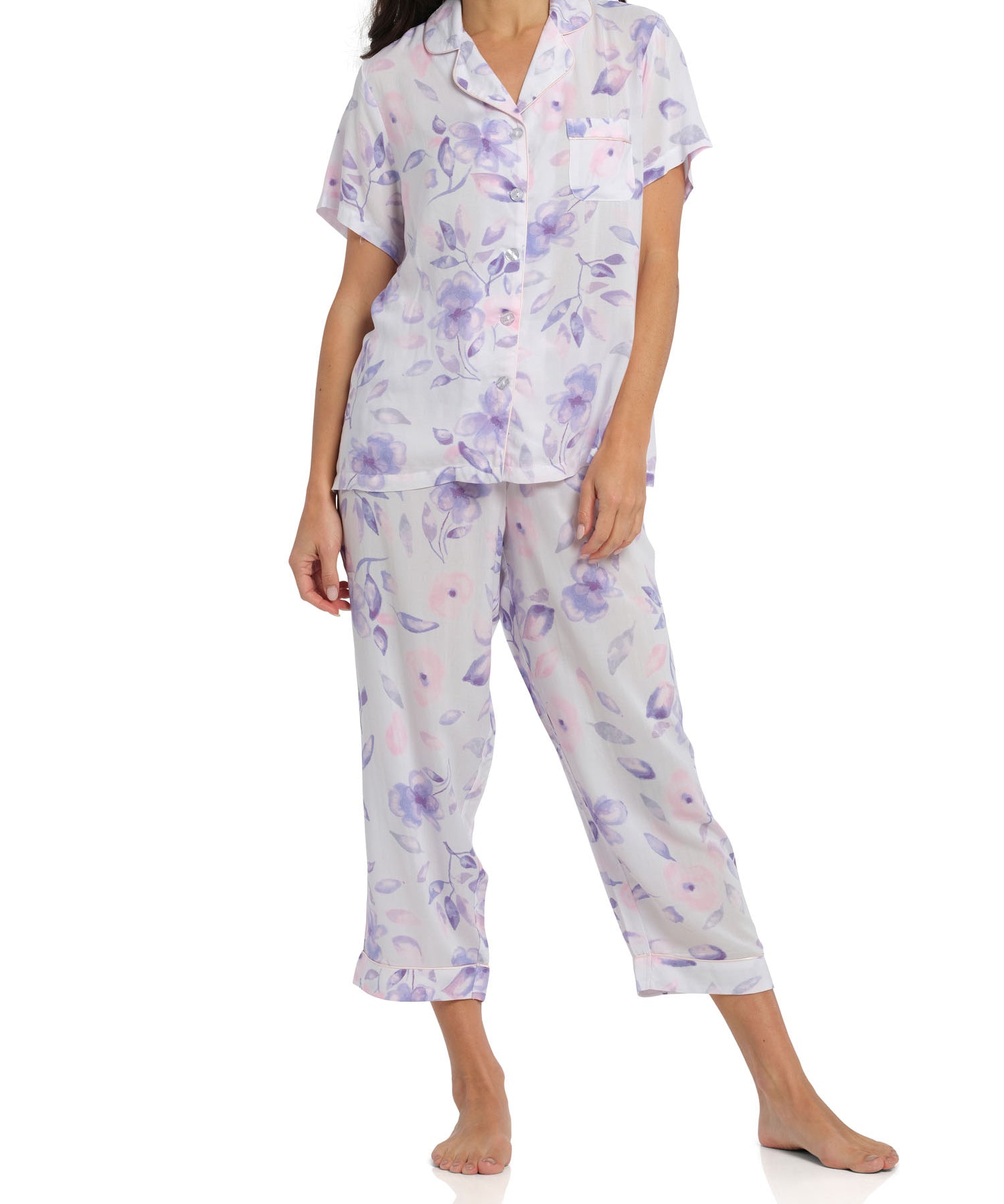 Women's Floral Rain Pyjama Set with 7/8 Pant | Magnolia Lounge Australia | Summer Sleepwear