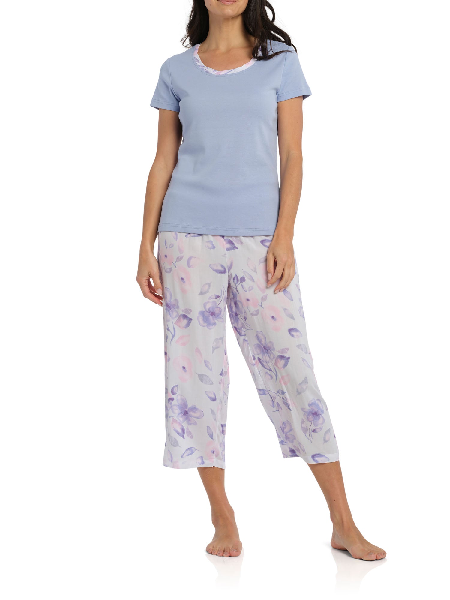 Women's Floral Rain Tee with 3/4 Pant Summer Pyjama Set | Magnolia Lounge Australia