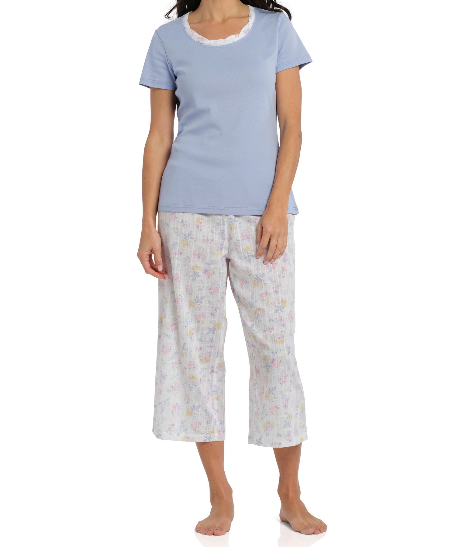 Women's Spring Meadow Cotton Tee with 3/4 Pant Pyjama Set | Magnolia Lounge Australia
