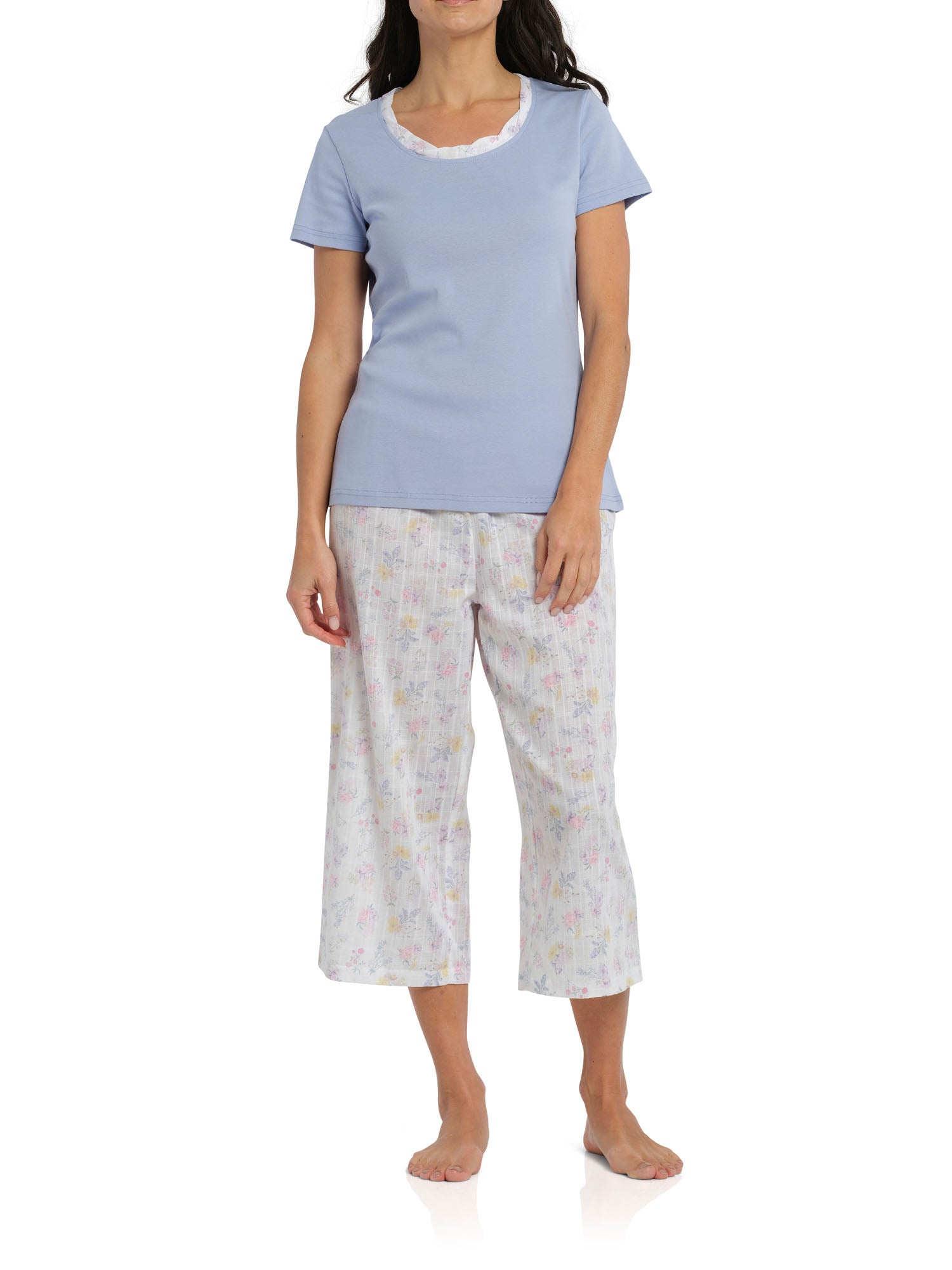 Women's Spring Meadow Cotton Tee with 3/4 Pant Pyjama Set | Magnolia Lounge Australia