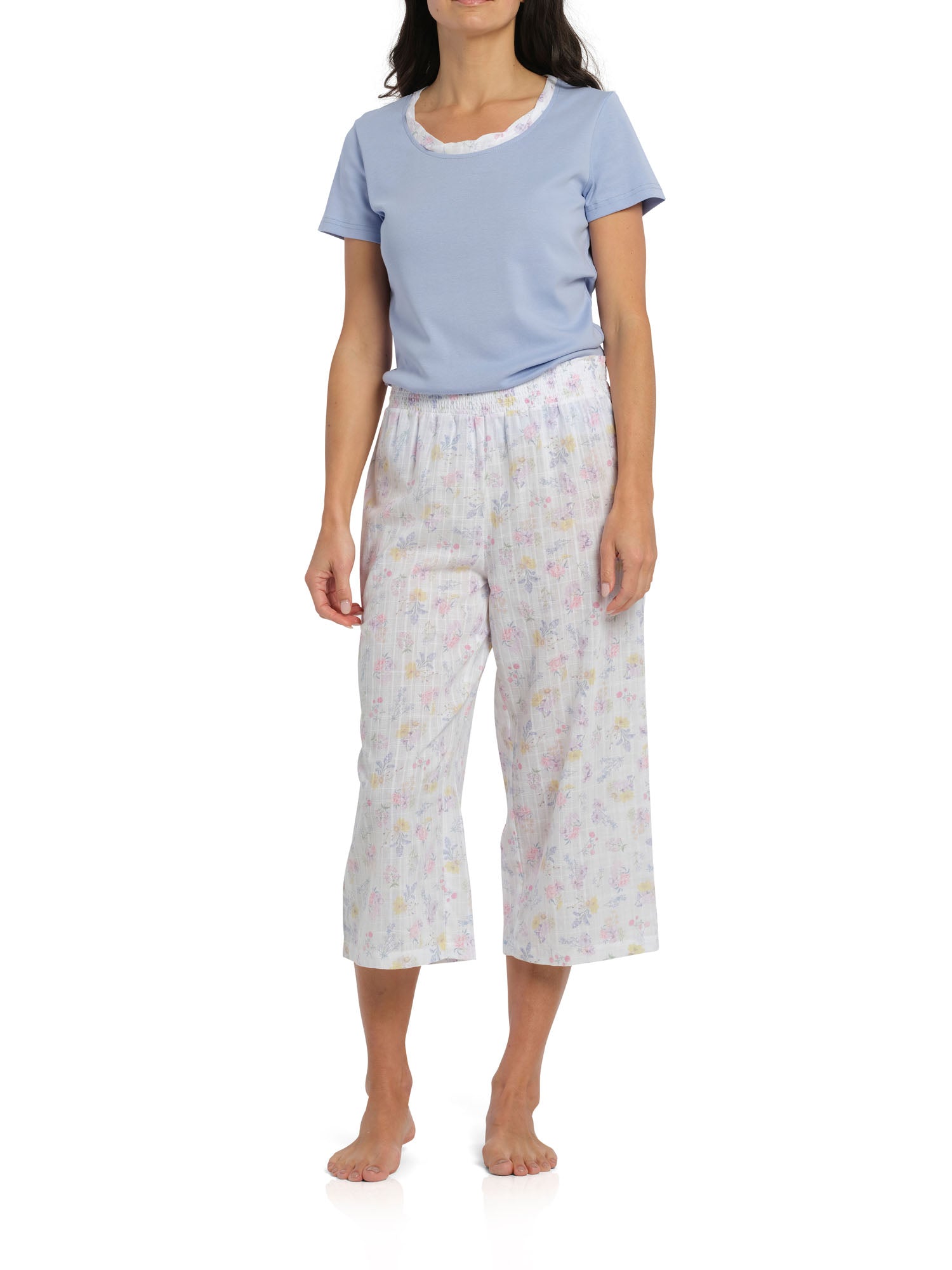Women's Spring Meadow Cotton Tee with 3/4 Pant Pyjama Set | Magnolia Lounge Australia