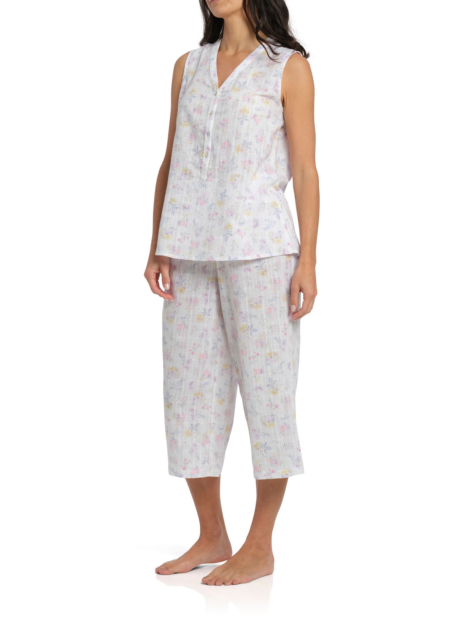 Women's Spring Meadow 100% Cotton Floral Print Tank & 3/4 Pant Pyjama Set | Magnolia Lounge Australia