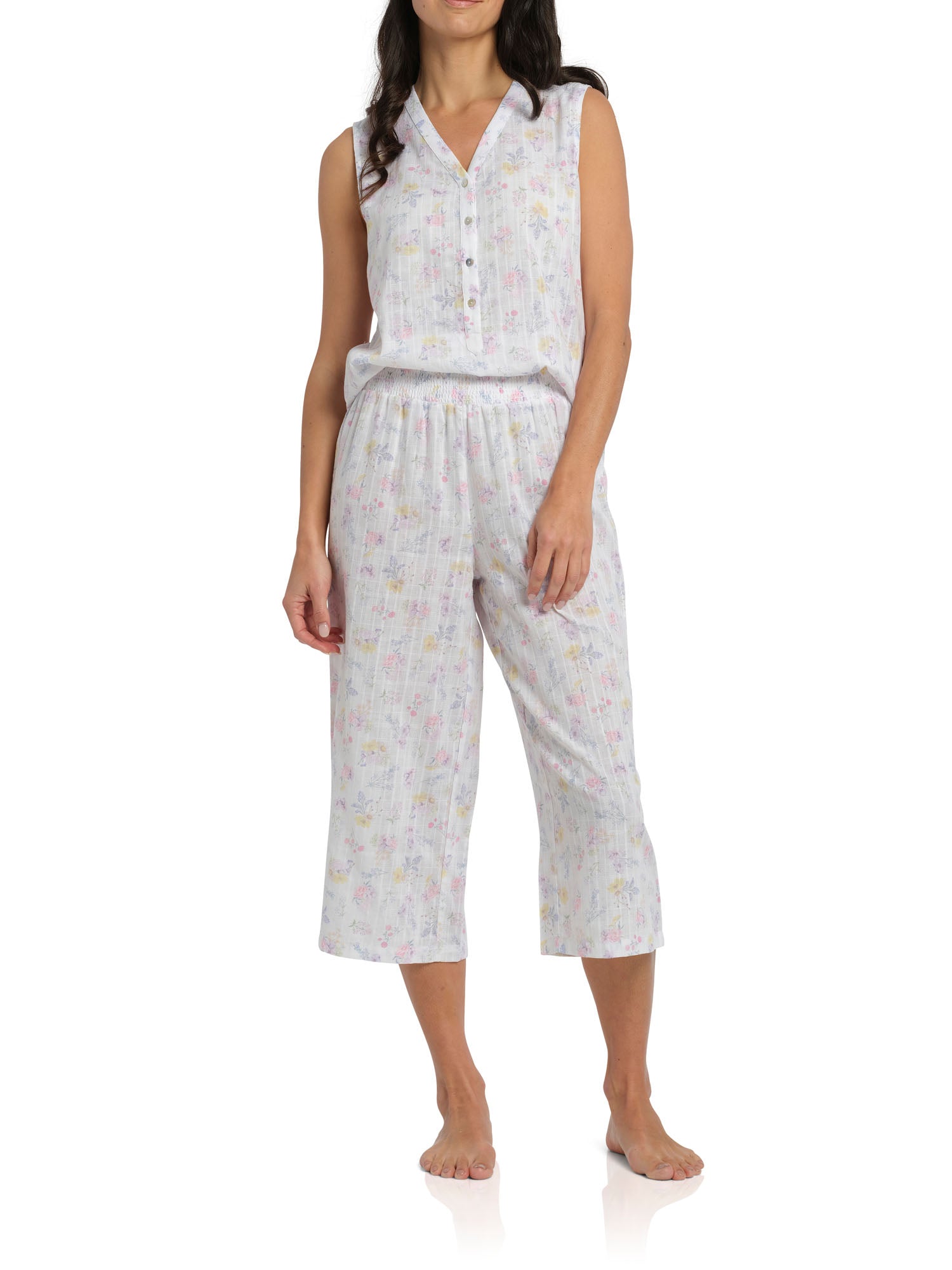 Women's Spring Meadow 100% Cotton Floral Print Tank & 3/4 Pant Pyjama Set | Magnolia Lounge Australia