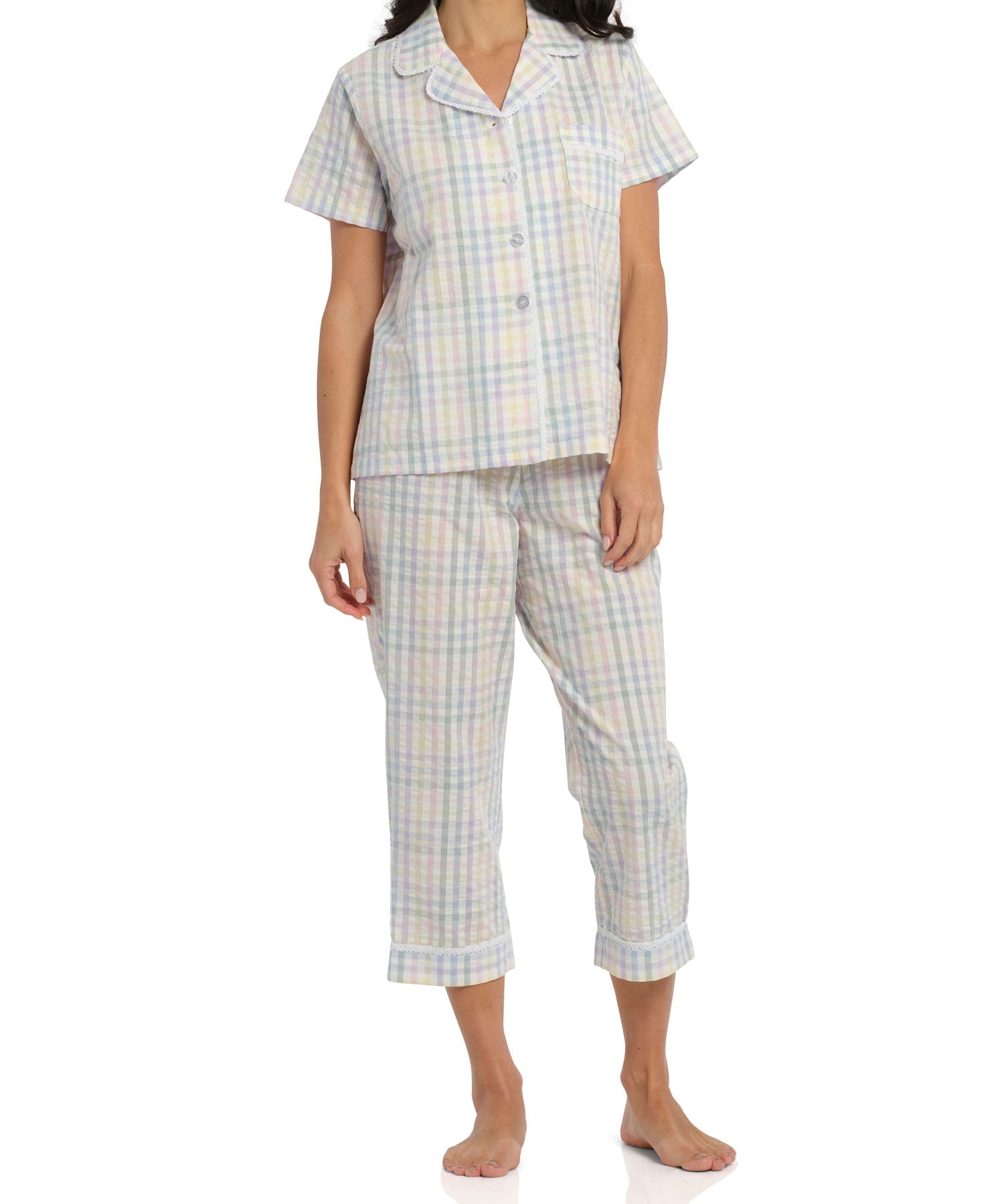 Gingham print women's summer pjs | Women's Summer Picnic Pyjama Set with 7/8 Pant | Magnolia Lounge Australia