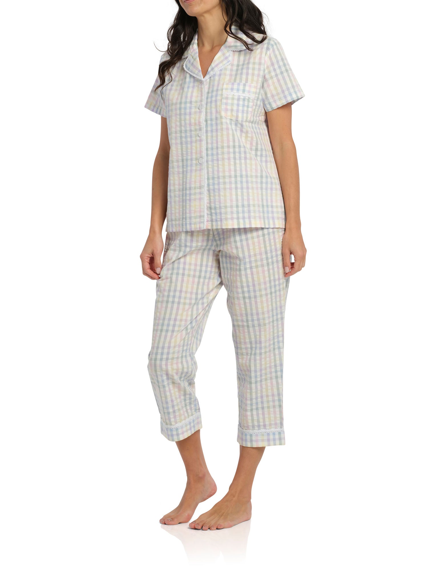 Gingham print women's summer pjs | Women's Summer Picnic Pyjama Set with 7/8 Pant | Magnolia Lounge Australia