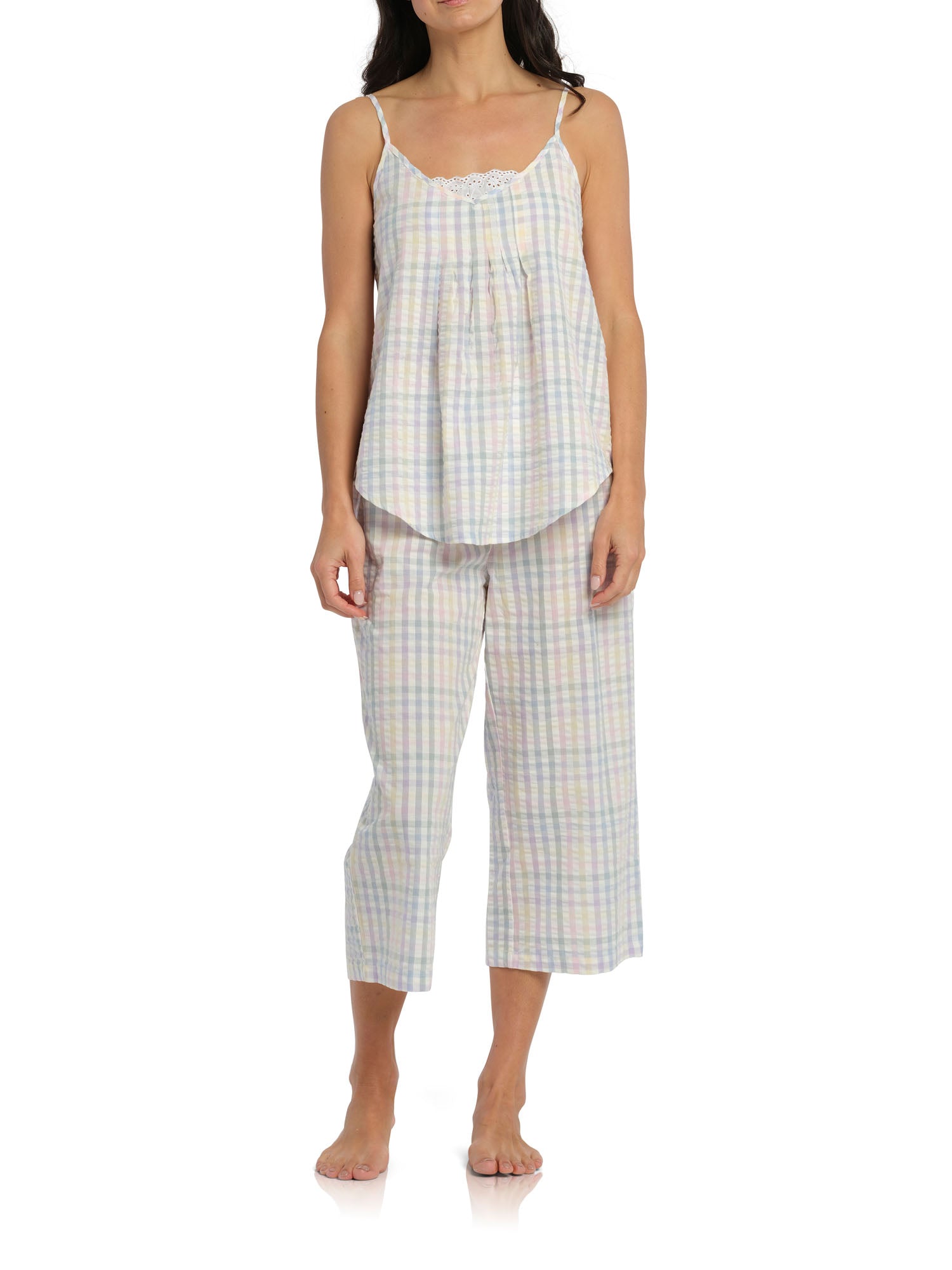 gingham print pyjama set | Women's Summer Picnic Cami & 3/4 Pant Cotton Pyjama Set | Shop womens sleepwear australia