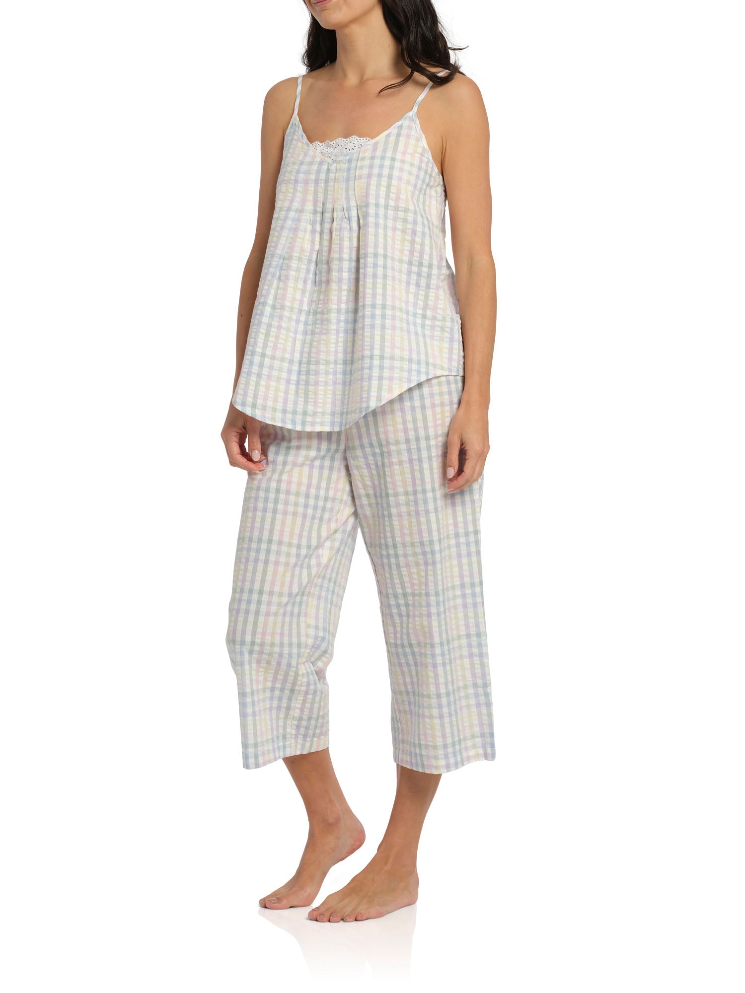 gingham print pyjama set | Women's Summer Picnic Cami & 3/4 Pant Cotton Pyjama Set | Shop womens sleepwear australia