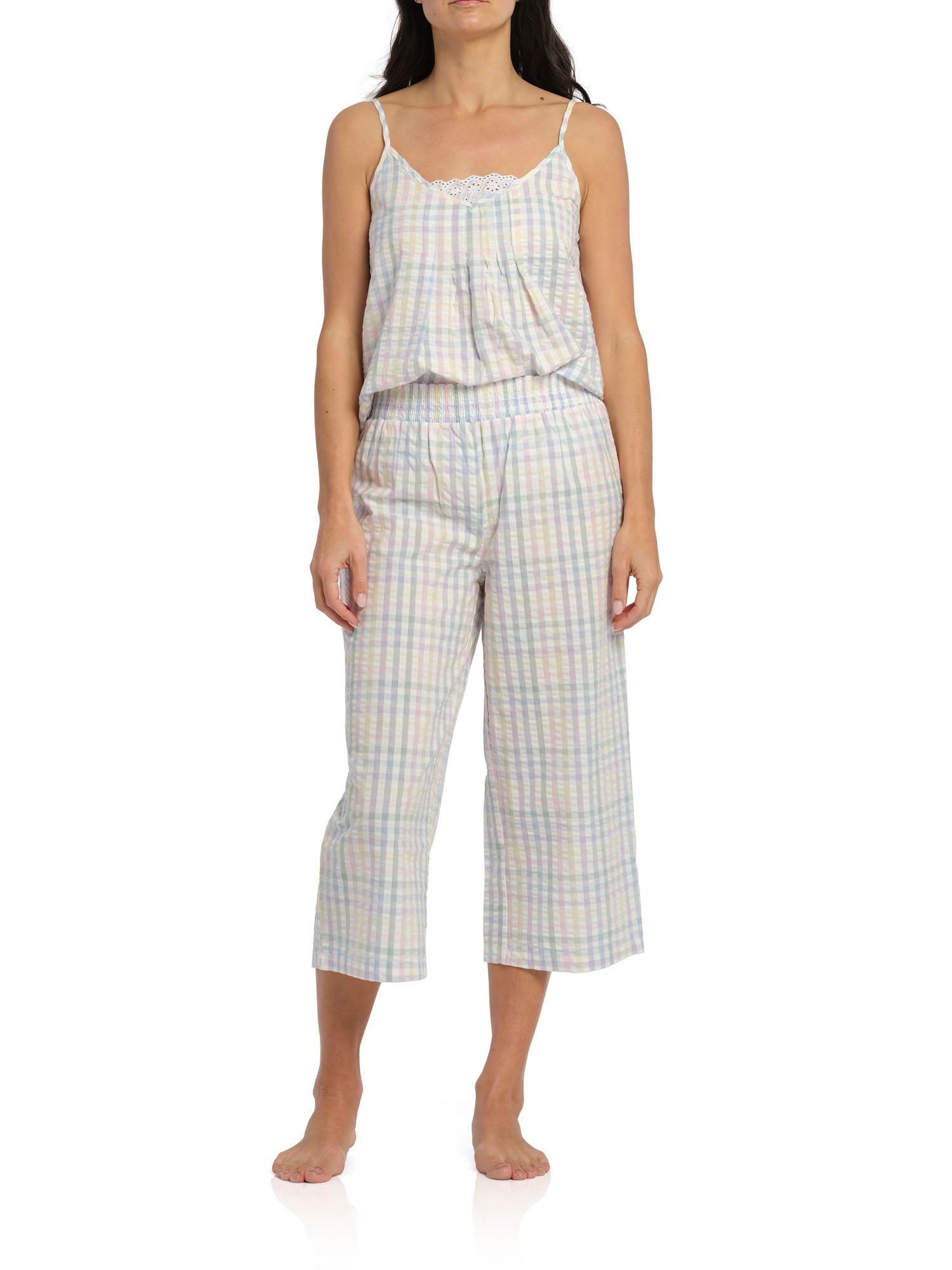gingham print pyjama set | Women's Summer Picnic Cami & 3/4 Pant Cotton Pyjama Set | Shop womens sleepwear australia