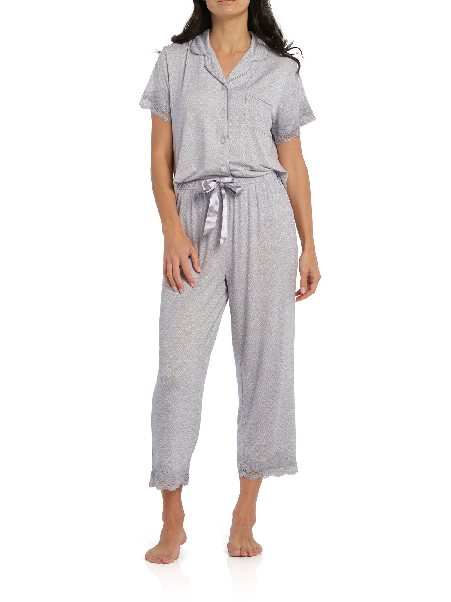 Women s Spring Tile Summer Viscose Elastane Short Sleeve Pyjama Set Magnolia Lounge Australia