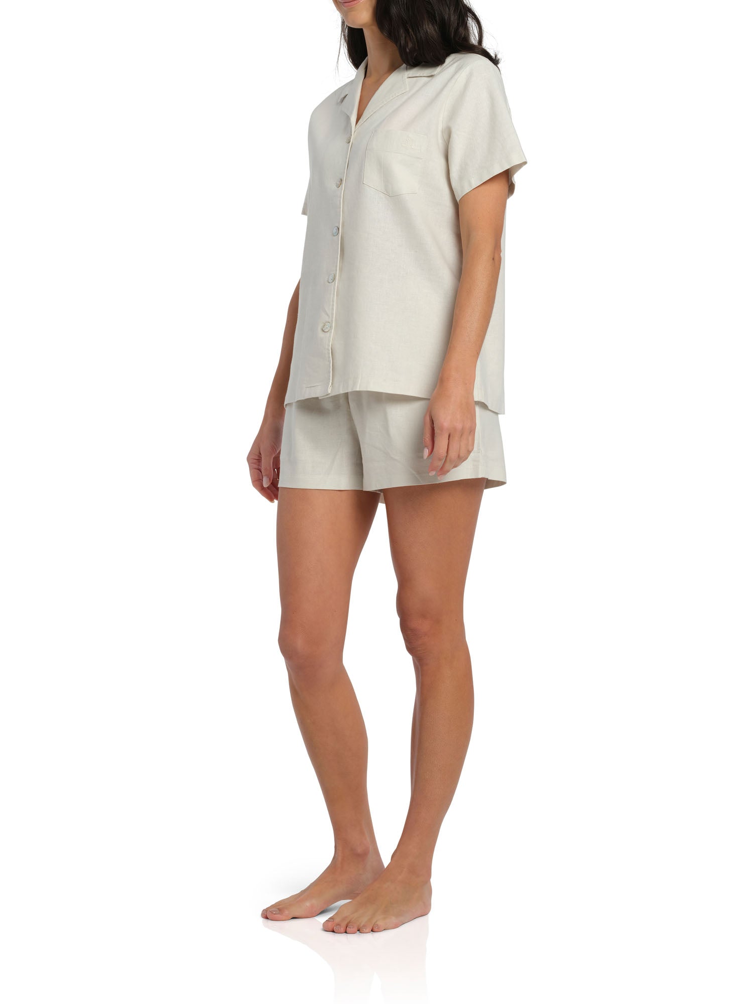 Women's Ivory Summer Dreaming Linen Shortie Pyjama Set | Magnolia Lounge Sleepwear Australia
