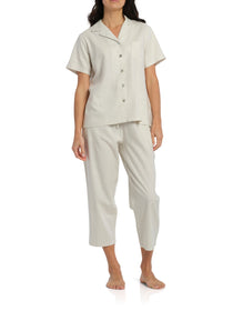 Women's Ivory Summer Dreaming Linen Pyjama Set with 7/8 Pant | Magnolia Lounge Sleepwear Australia