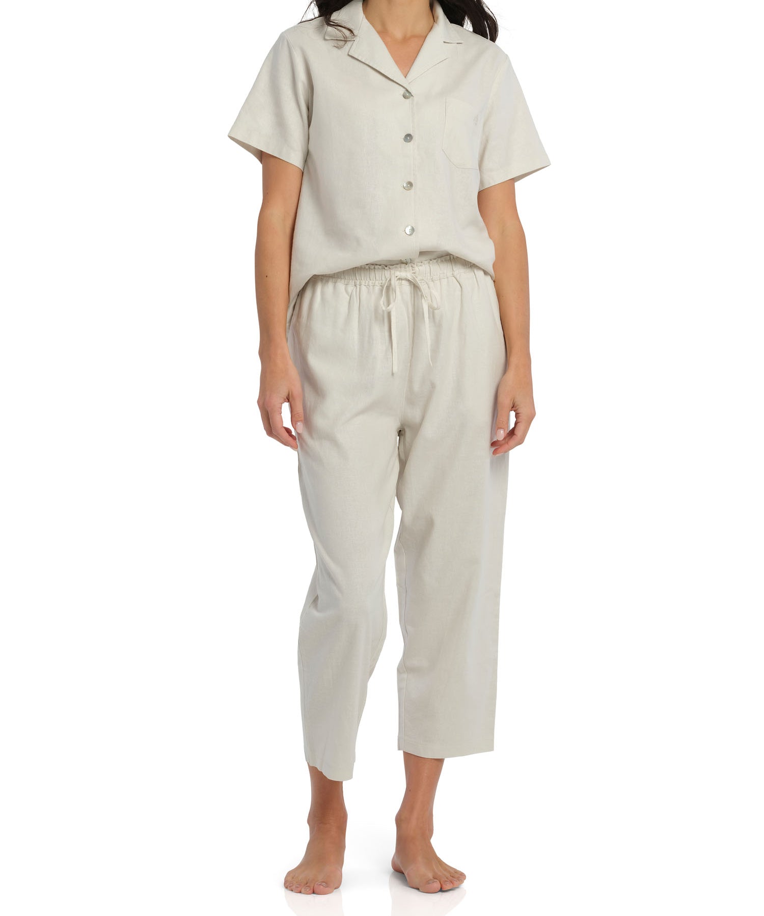 Women's Ivory Summer Dreaming Linen Pyjama Set with 7/8 Pant | Magnolia Lounge Sleepwear Australia