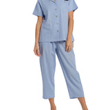 Women's Cornflower Summer Dreaming Linen Pyjama Set with 7/8 Pant | Magnolia Lounge