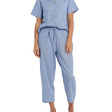 Women's Cornflower Summer Dreaming Linen Pyjama Set with 7/8 Pant | Magnolia Lounge
